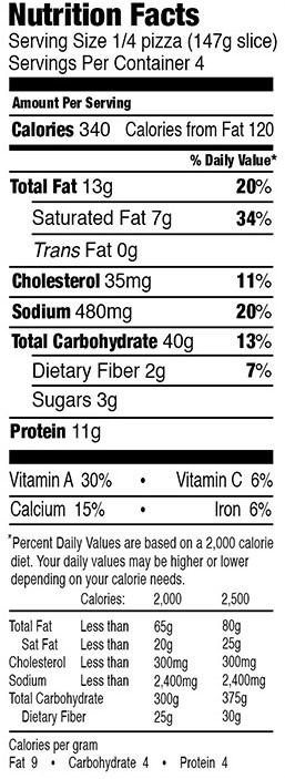 Mystic Pizza Cheese Nutrition Facts