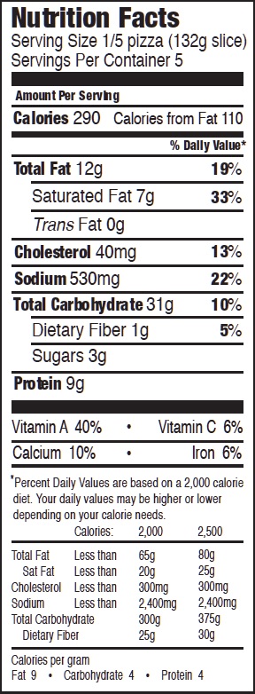 Mystic Pizza Spinach Nutrition Facts